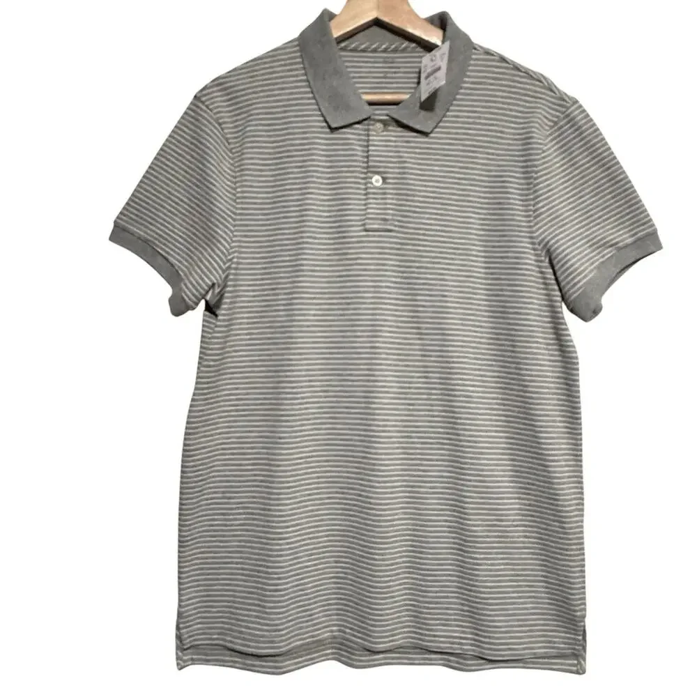 NWT J Crew Flex Pique Polo Shirt SIZE MEDIUM Mens S/S Gray Stripe Classic Cotton
